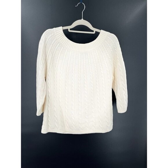 Talbots Cable Knit 3/4 Cable Knit 3/4 Sleeve Sweater Cream Size Petite XL - Picture 1 of 12